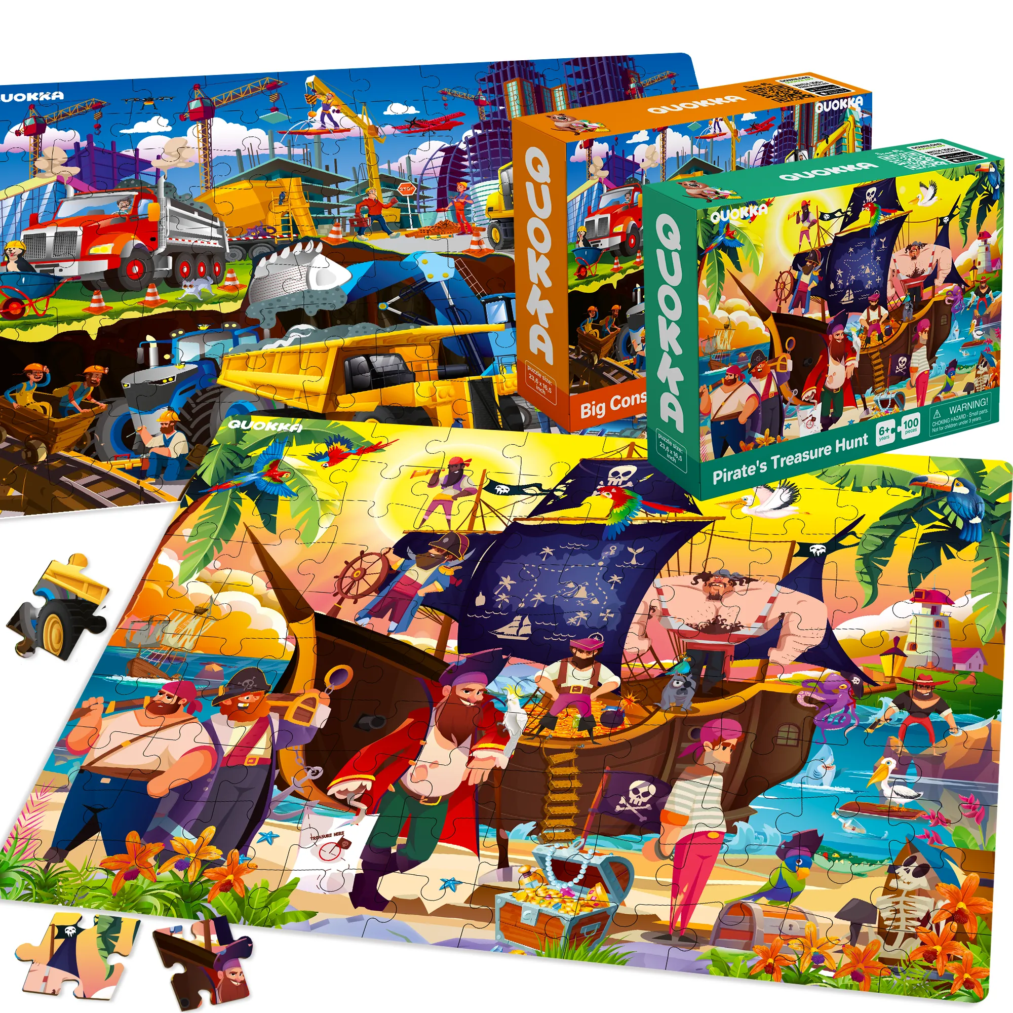 100 Pcs Floor Puzzles for Kids | Pirates, Constructions & Dragons