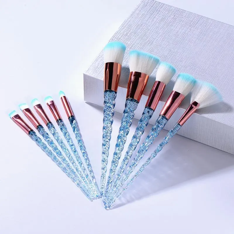 10pcs Unicorn Diamond Shaped Design Glitter Makeup Brushes Sets