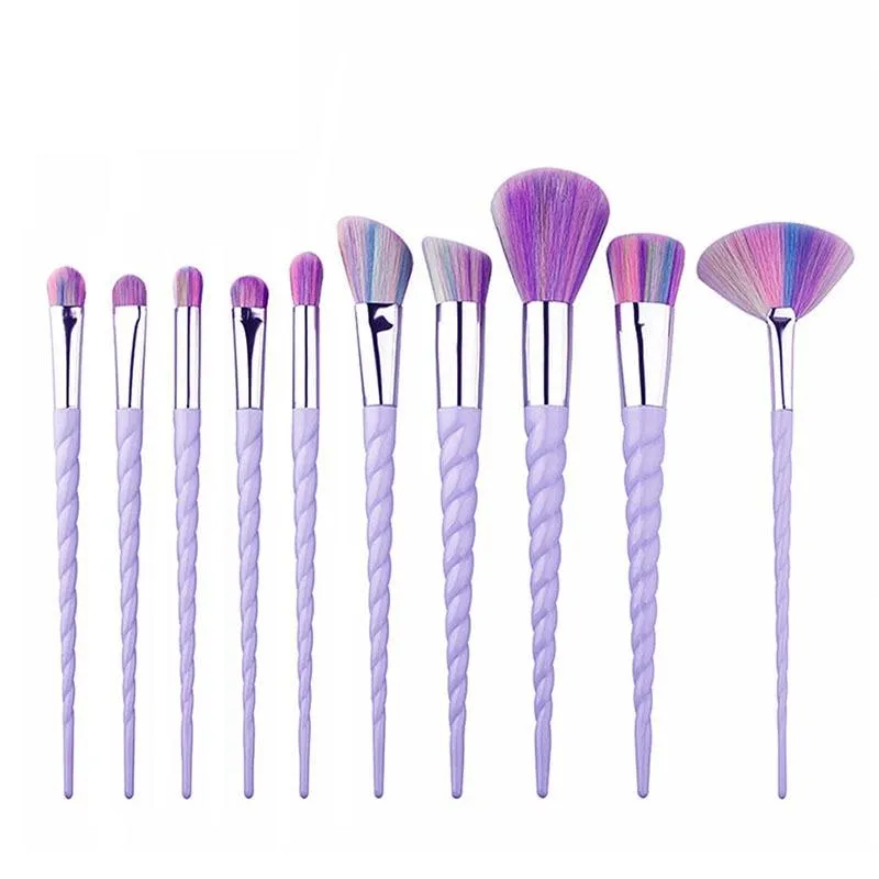 10pcs Unicorn Diamond Shaped Design Glitter Makeup Brushes Sets