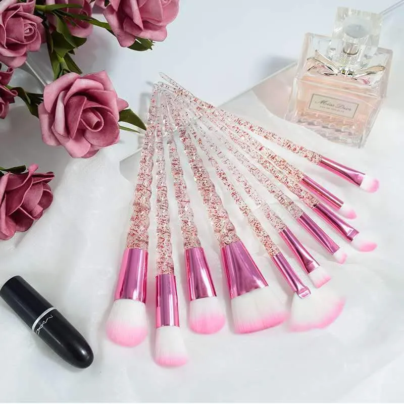 10pcs Unicorn Diamond Shaped Design Glitter Makeup Brushes Sets