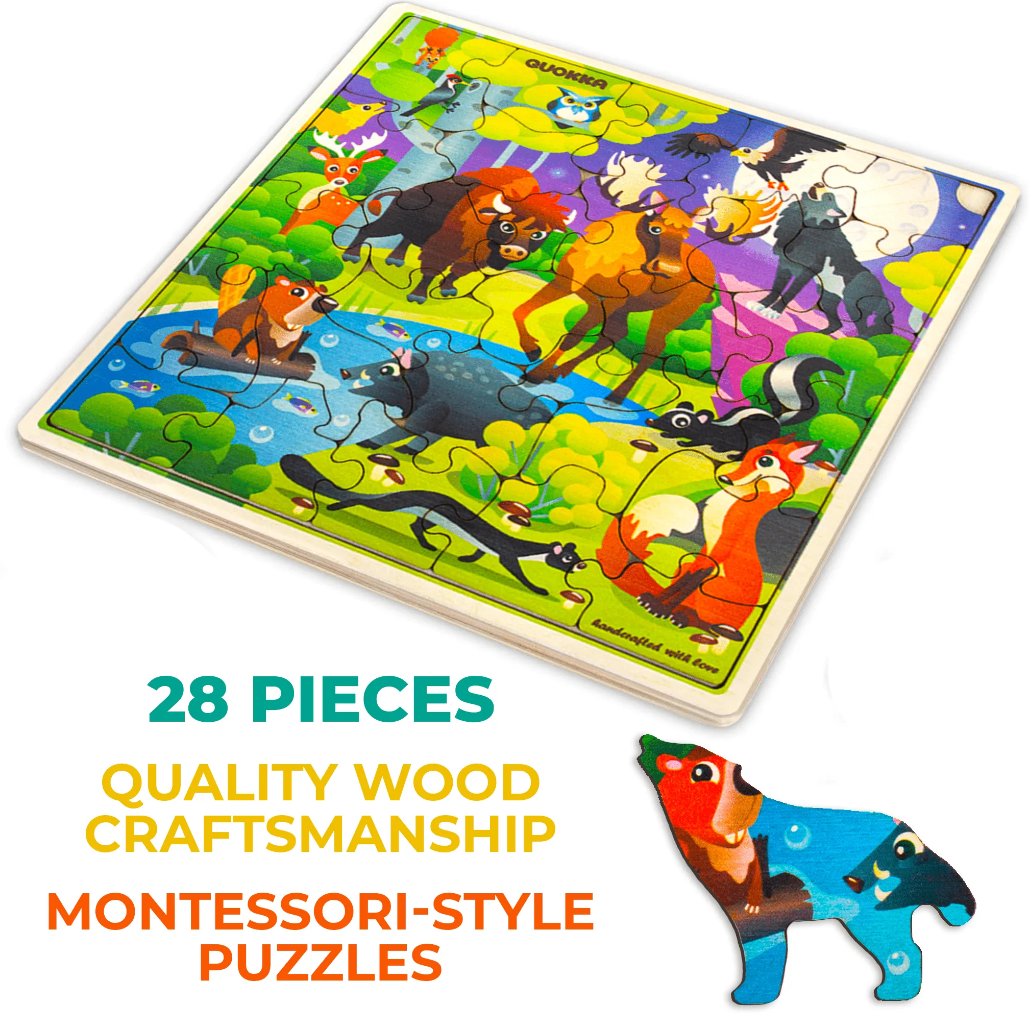 28 Pieces Wooden Puzzles for Kids | Wild Animals