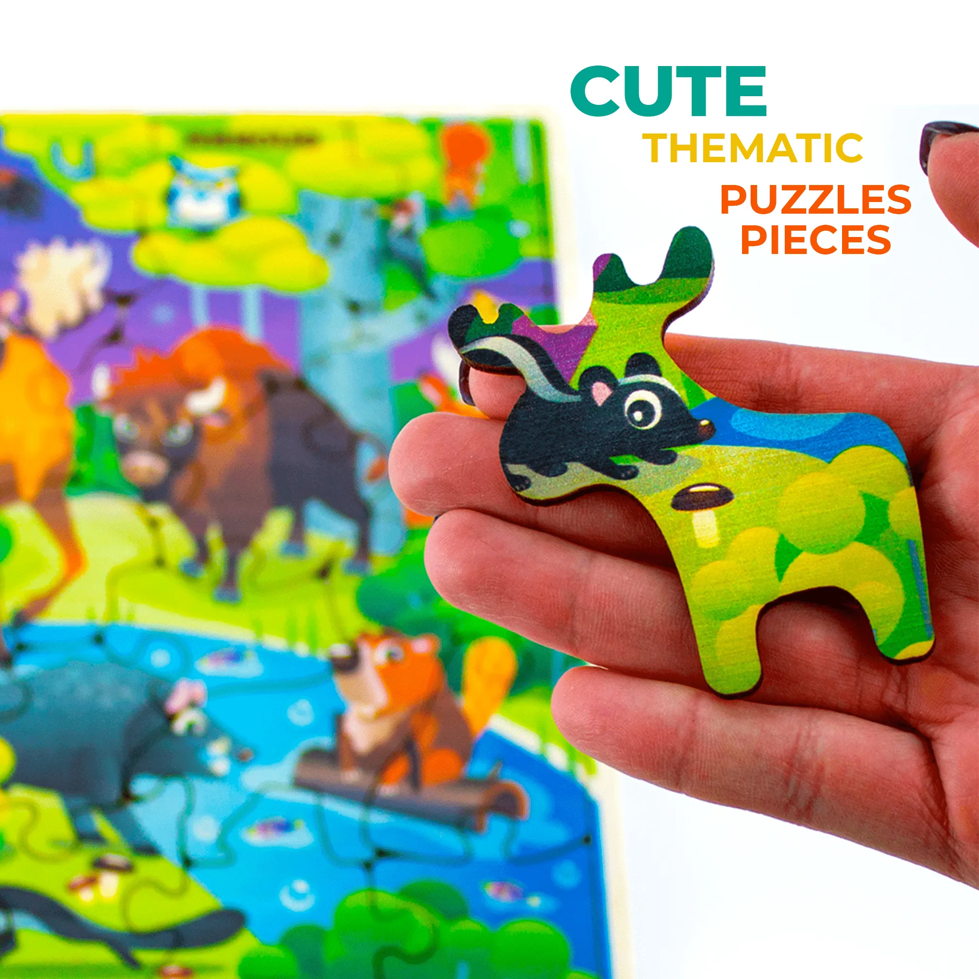 28 Pieces Wooden Puzzles for Kids | Wild Animals