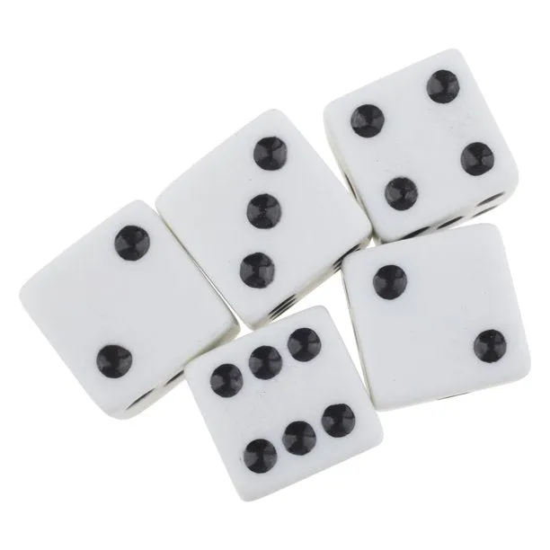 5 Dice, White Replacement Dice for Board Games and Card Games, 5-pack Set