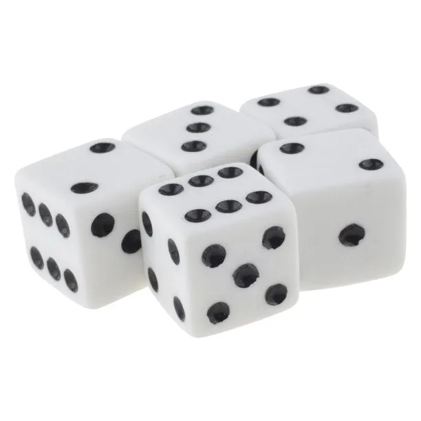 5 Dice, White Replacement Dice for Board Games and Card Games, 5-pack Set