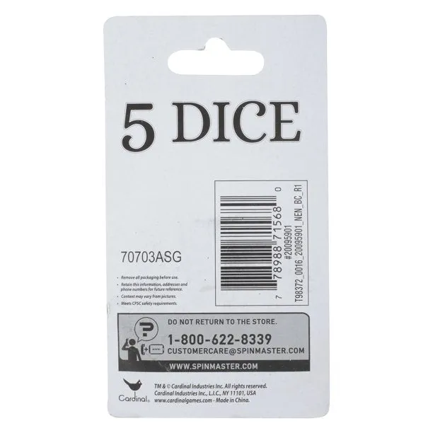 5 Dice, White Replacement Dice for Board Games and Card Games, 5-pack Set