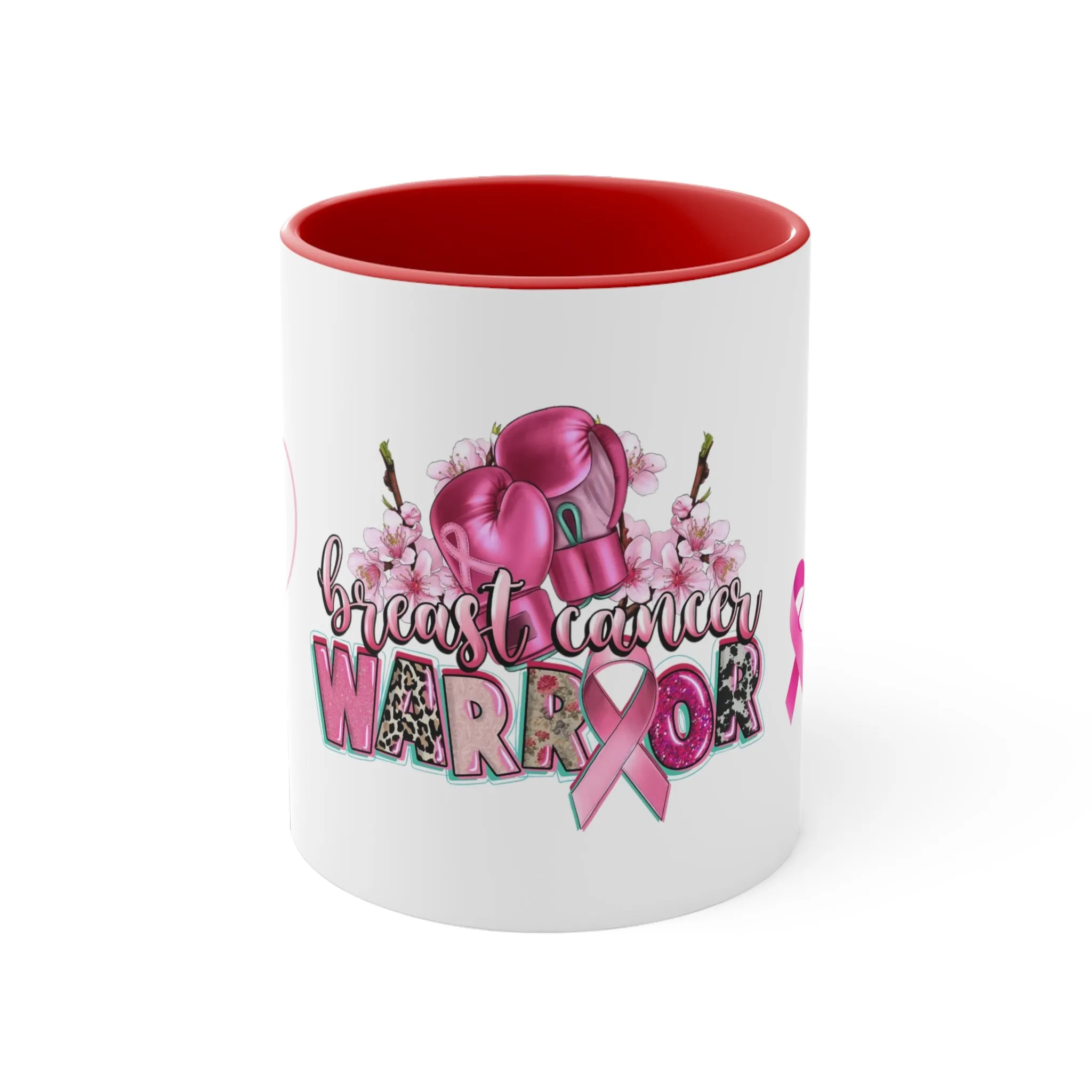 BREAST CANCER WARRIOR Mug - Pink, Red or Black accents in mug - MUGSCITY - Free Shipping