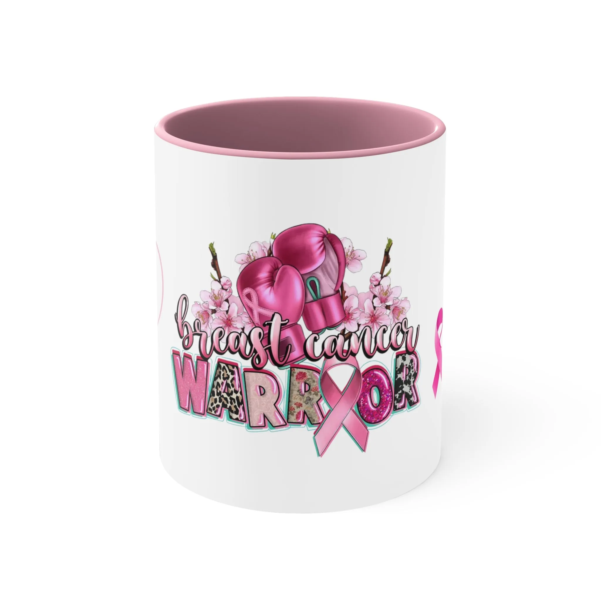 BREAST CANCER WARRIOR Mug - Pink, Red or Black accents in mug - MUGSCITY - Free Shipping