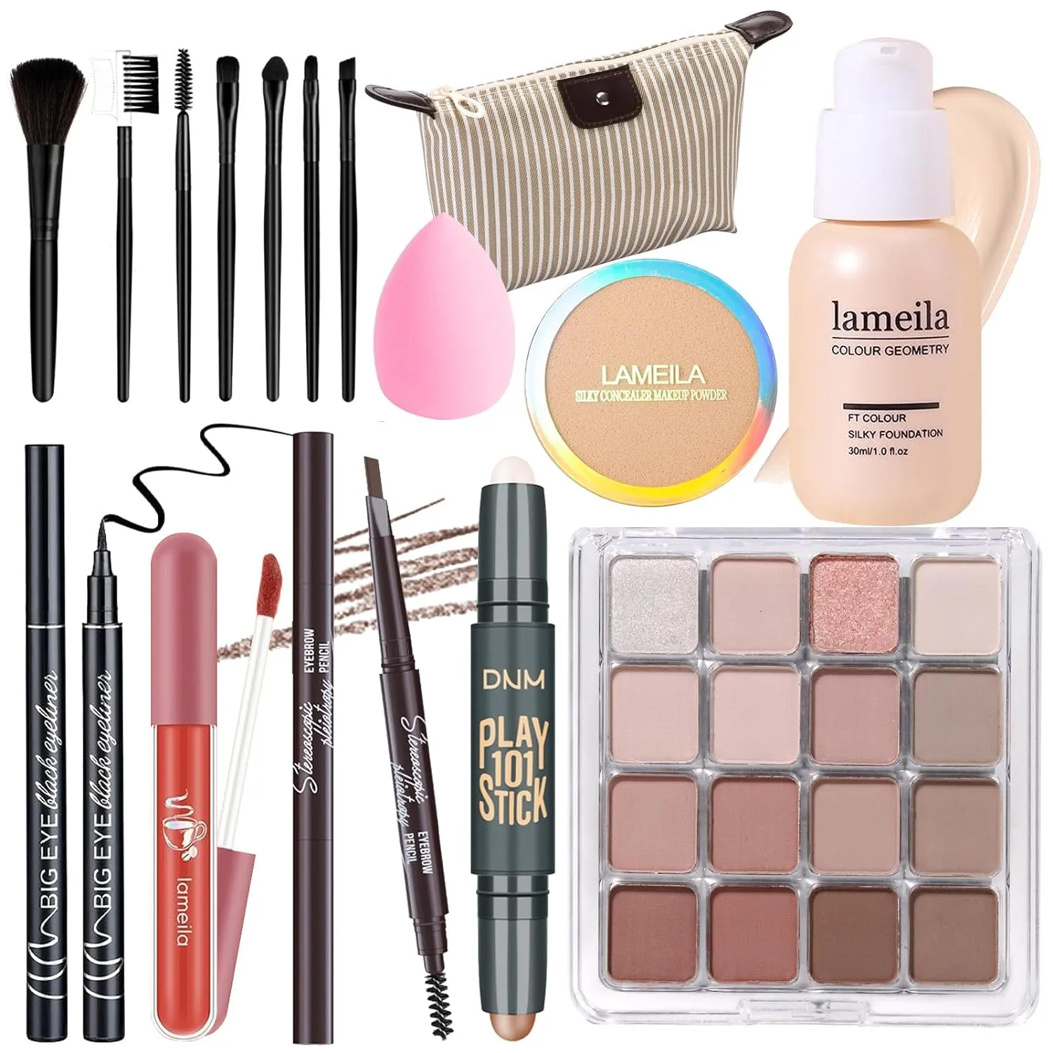 Complete Makeup Kit for Women & Teens - Eyeshadow, Foundation, Blusher & More in Chic Bag!