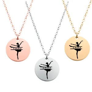 Engraved Ballet Dancer Round Necklace