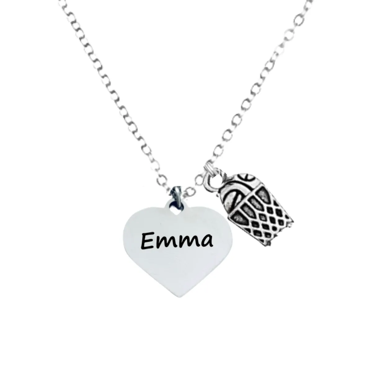 Engraved Basketball Heart Name Necklace