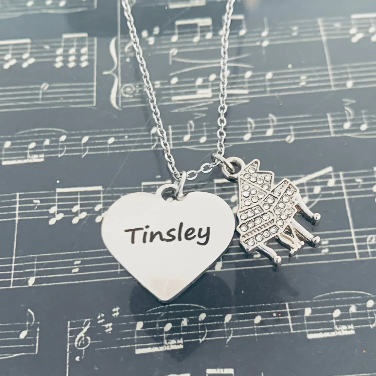 Engraved Piano Charm Necklace