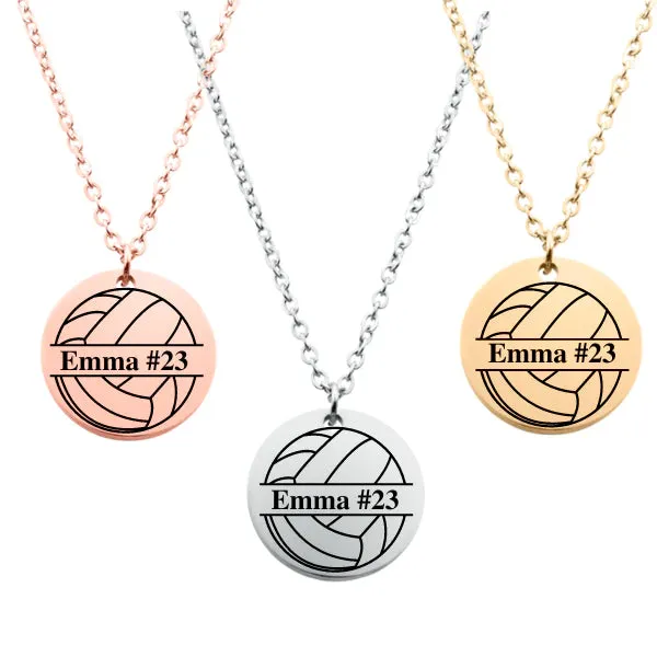 Engraved Volleyball Number Necklace