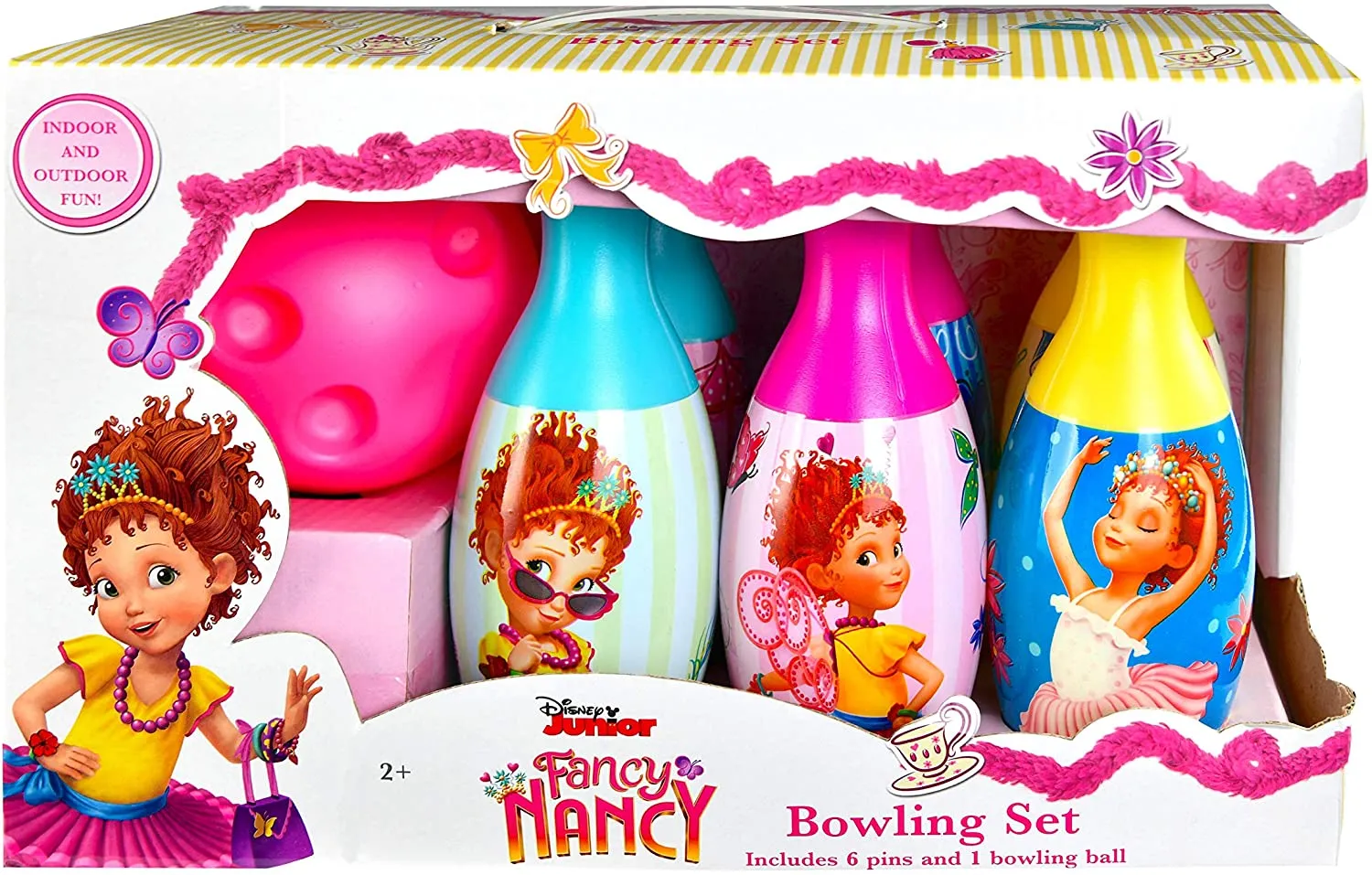 Fancy Nancy Disney 7 Piece Bowling Set Toy - Indoor and Outdoor Fun!