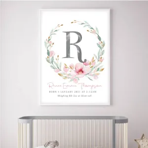 Floral Garland Personalised Birth Print