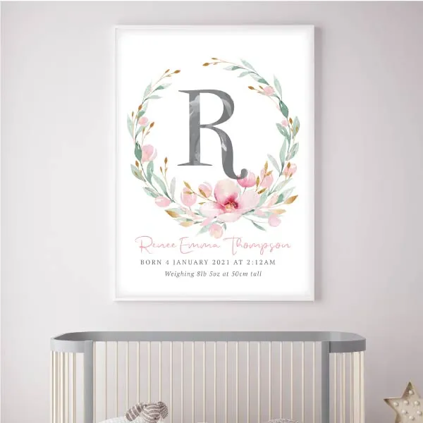 Floral Garland Personalised Birth Print