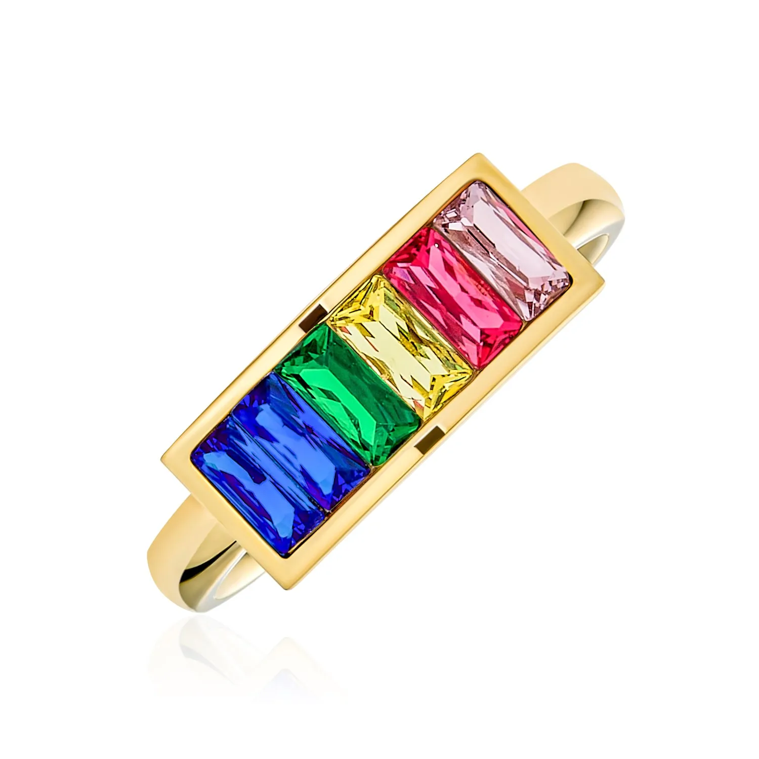 Gay Pride CZ Rainbow Eternity LGBTQ Wedding Band Ring Gold Plated Stainless