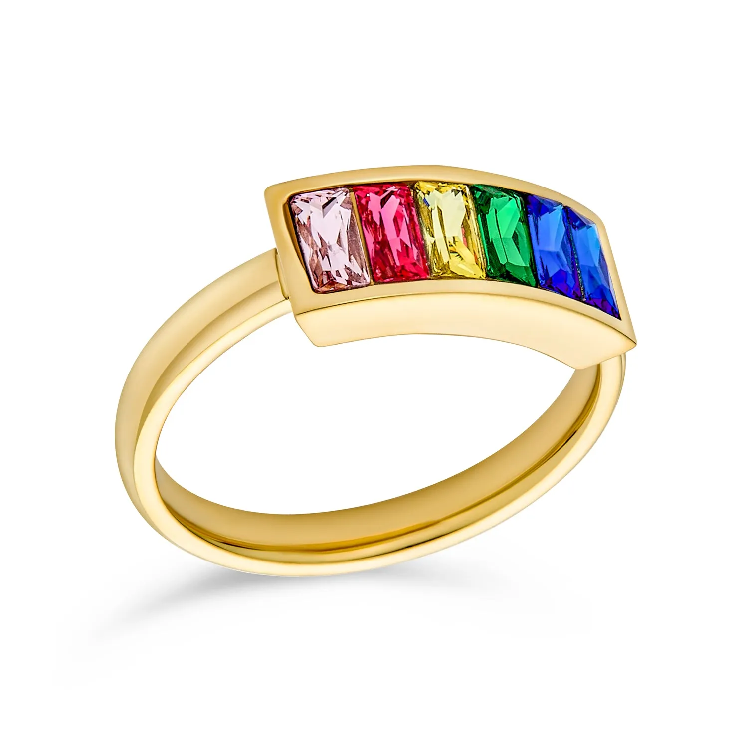 Gay Pride CZ Rainbow Eternity LGBTQ Wedding Band Ring Gold Plated Stainless