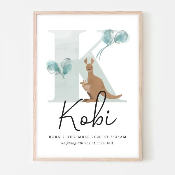 Kangaroo Personalised Birth Print