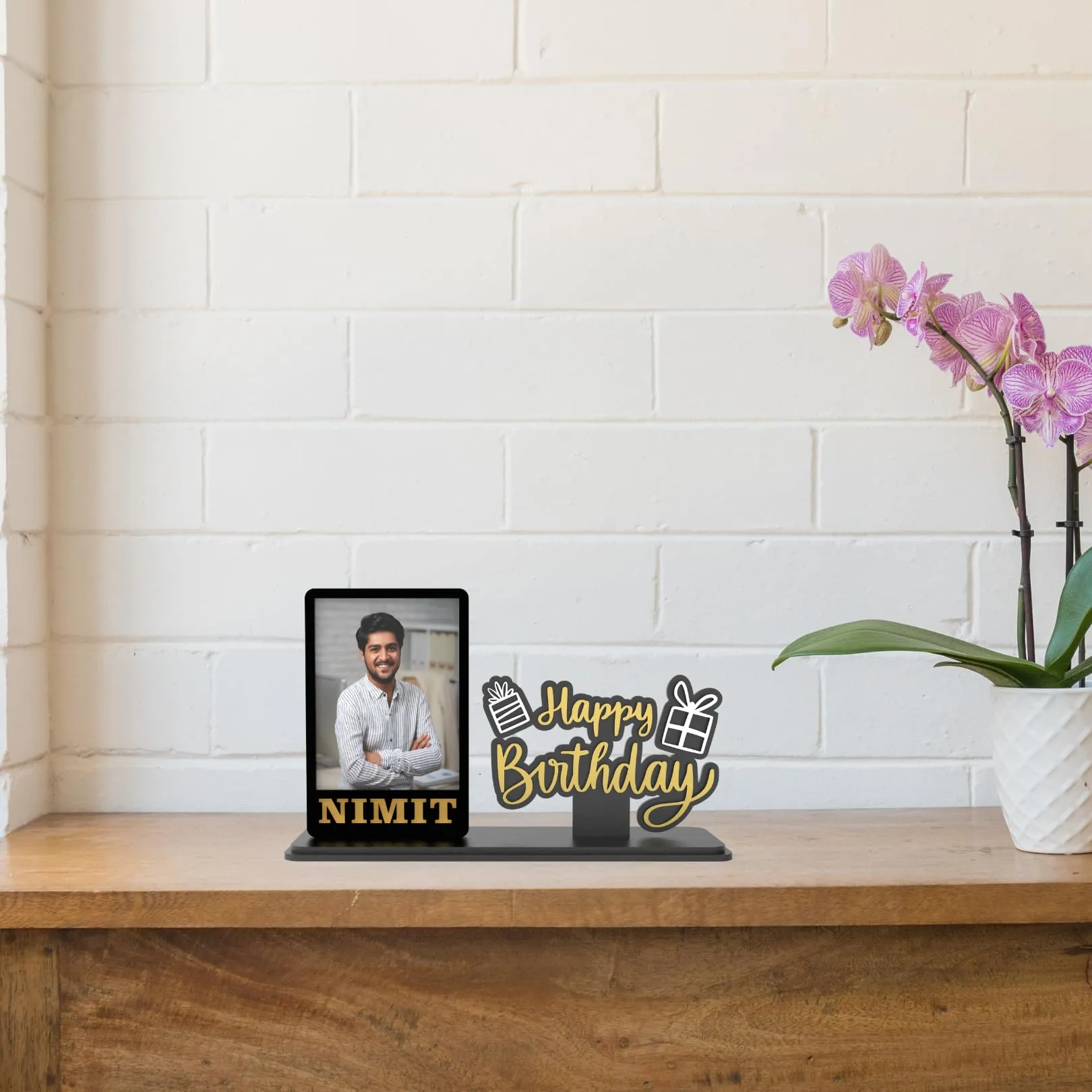 MakerTech Gifting Personalised Photo Frame with Name for Birthday Happy Birthday Photo Frame Birthday Gift Customised Unique Gift Wooden Happy Birthday Photo Frame (Happy Birthday)