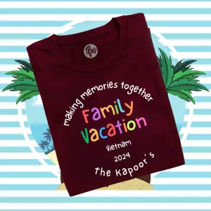 Personalized Family Vacation T-shirts with Surname and Location Customized