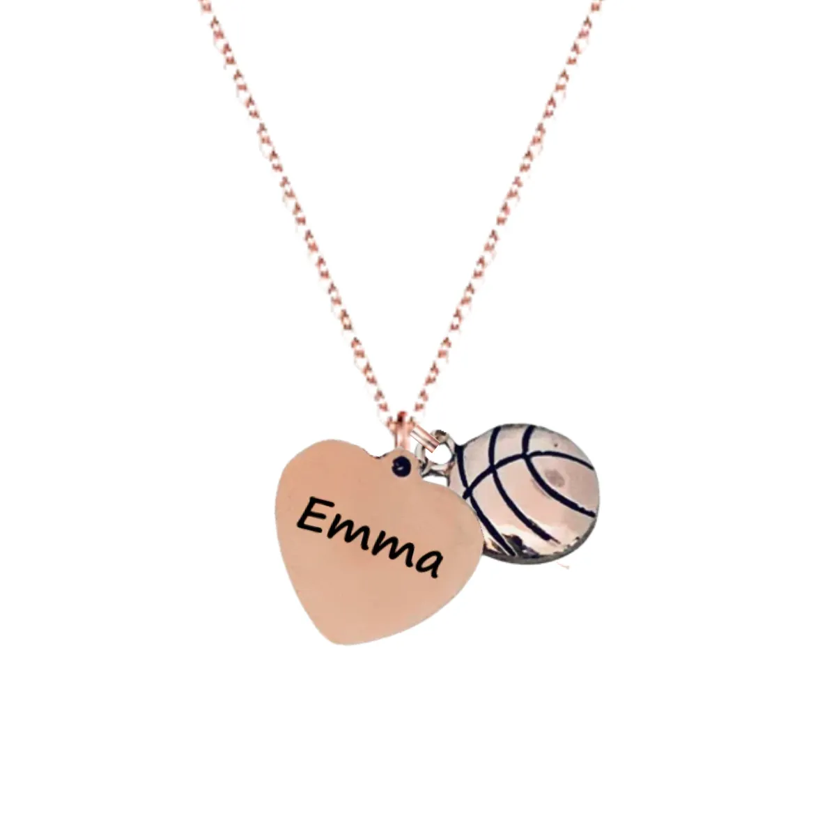 Rose Gold Engraved Basketball Necklace