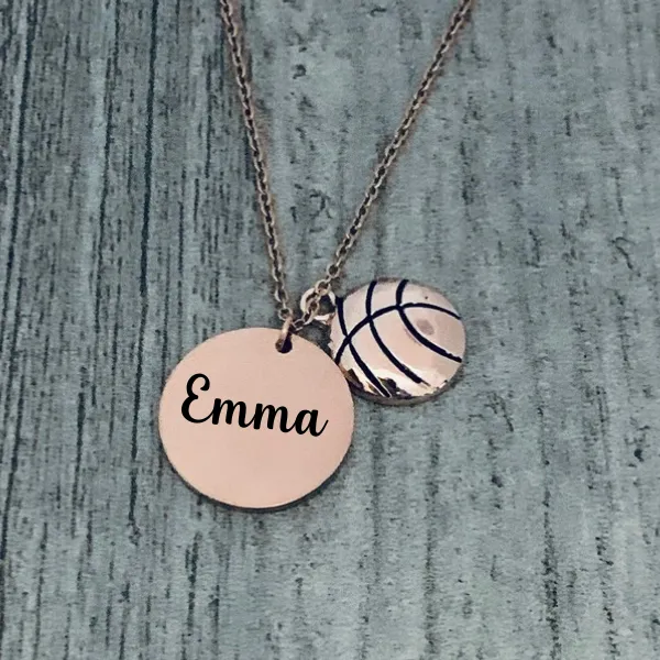 Rose Gold Engraved Basketball Necklace